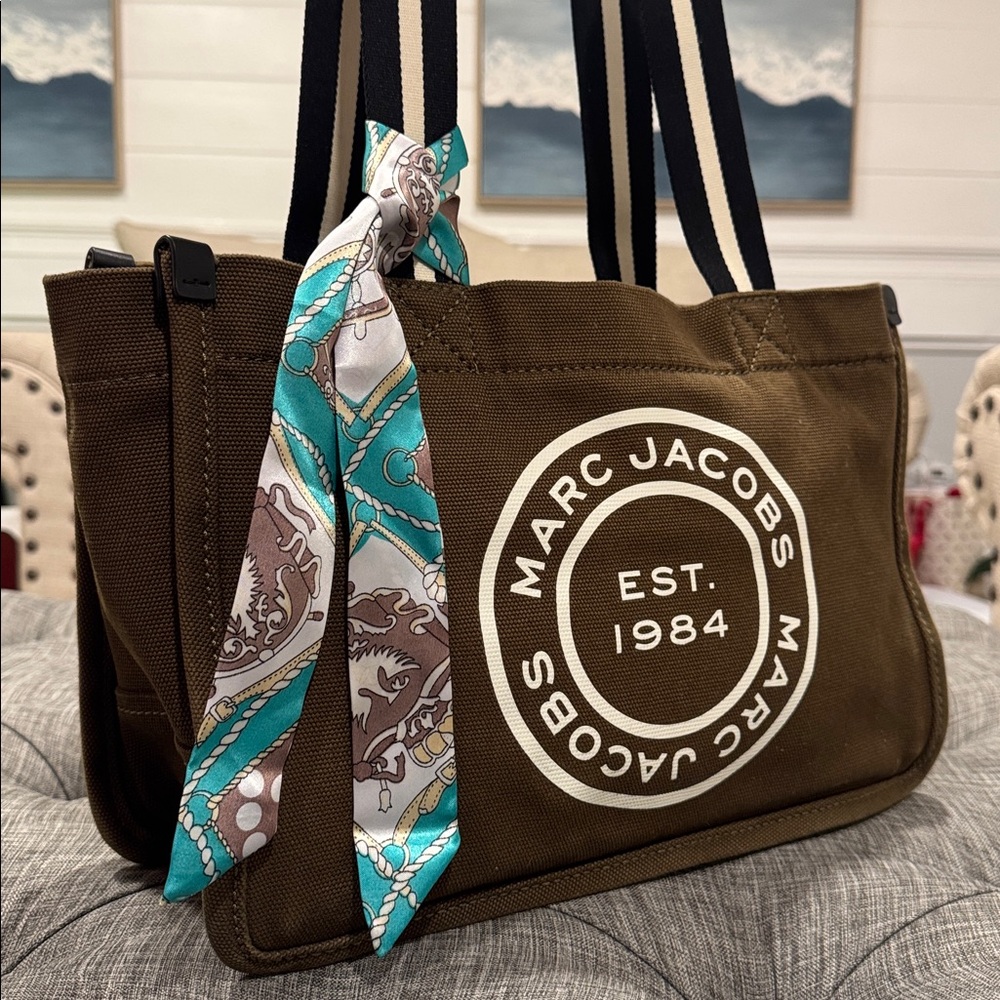 Marc Jacobs Bag Signet Canvas Olive Green Logo Tote - Picture 3 of 17